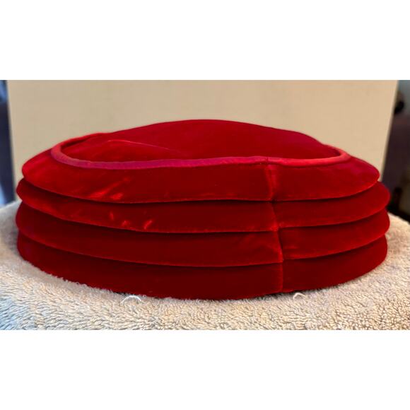 Womens Marche\' Exclusive Red Velvet Vintage Hat Rhinestone Trim Fitted Pill Box main image 5